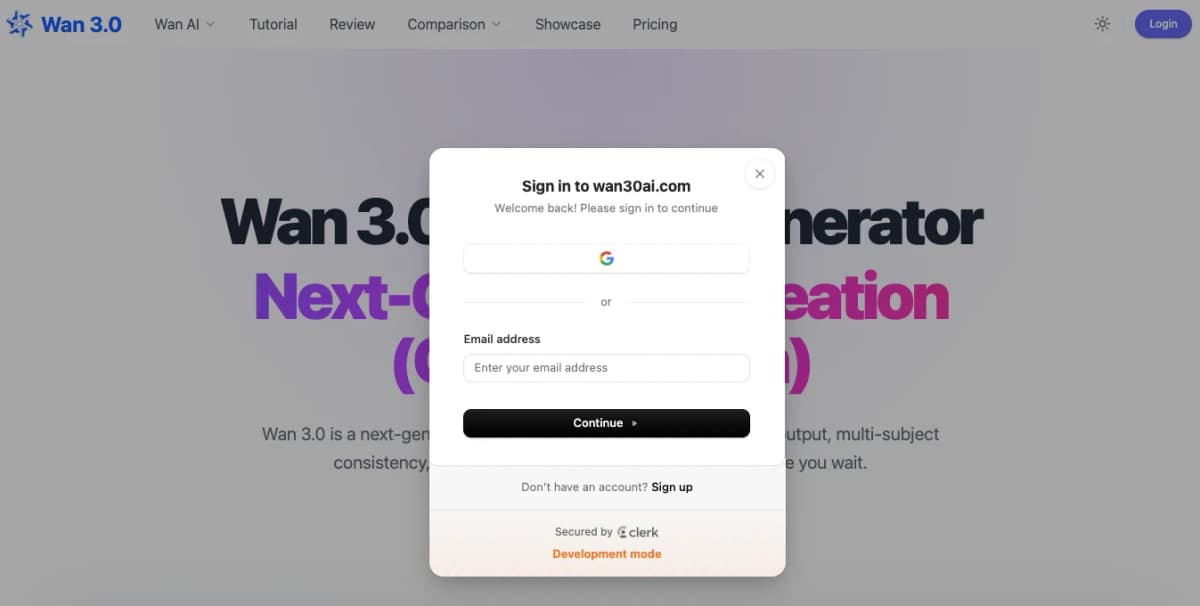 How to sign up and open Wan 3.0 generator