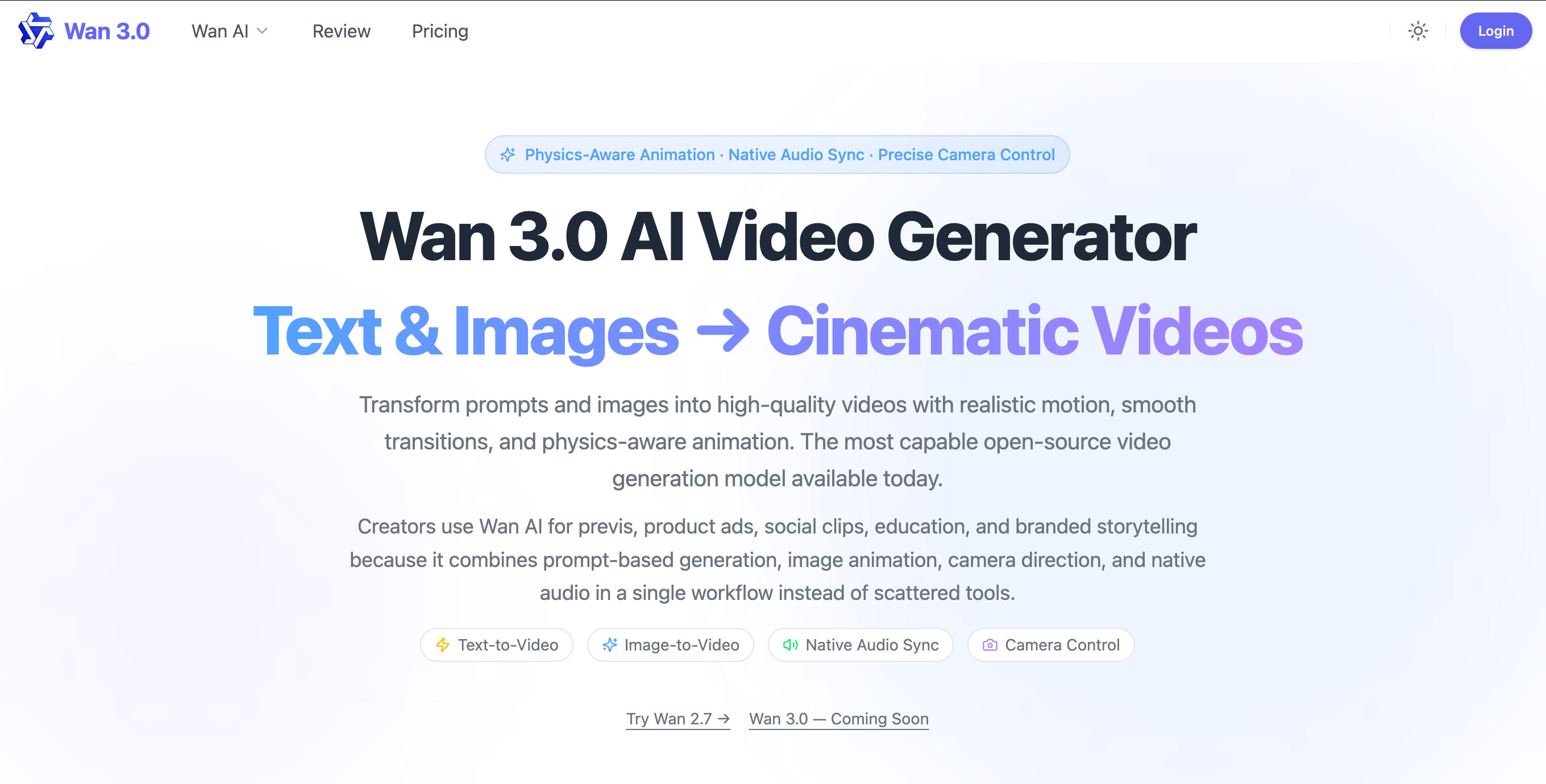 Wan 3.0 AI Video Generator – Generate Videos Now